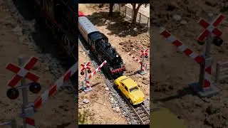 Trains and cars on the railway track