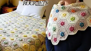Easy crochet hexagon fower  and how join it to crochet shwal, cardigan and more 🧶Easy for beginners