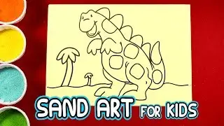 Dinosaur Coloring Pages with Colored Sands and Glitters | Sand Painting Art for Kids