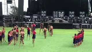 Phom cultural troupe perform stilt bamboo walk during Hornbill festival 2024