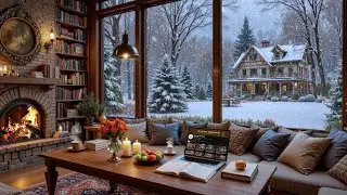 Спокойная зимняя кофейня ❄️ Нежная джазовая фортепианная музыка и звуки камина для учебы и работы