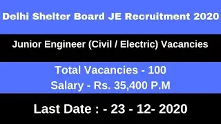 Delhi Shelter Board JE Recruitment 2020 |DELHI SHELTER BOARD Recruitment 2020|DUSIB JE Vacancy 2020