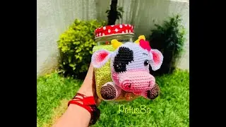 Porta/tarro vaca amigurumis by Petus 2a. parte (English subtitles)