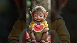 Cute Monkey Eating Watermelon and Laughing 🍉🐒😂 #cutemonkey #funnymonkey #cuteanimals #babymonkey