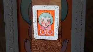 my lovely Bow Girl art card in a vintage frame 🥰 she's for sale in my ko-fi shop #watercolorart #atc