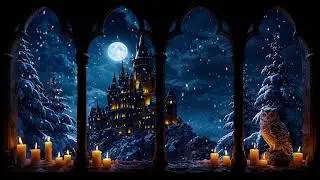 Harry Potter Winter Window View &ndash; Hogwarts Castle, Snow, Candles & Owl Ambience for Sleep and Study