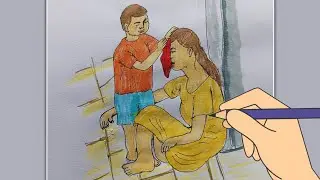 Mom With Son Drawing 😢😘 love with maa ll how to draw mom with son #drawing