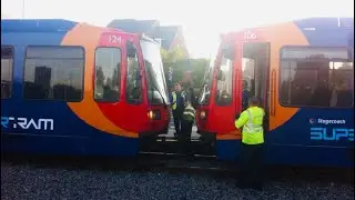 Sheffield Stagecoach SuperTram 106 Pulling Broken Down Tram 124 At Halfway On 25 July 2014