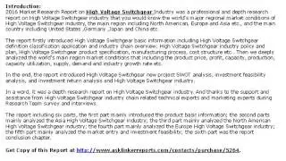 High Voltage Switchgear Industry 2016-2020: Production, Market Share and Forecast