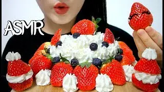 ASMR STRAWBERRY FRESH CREAM 딸기 생크림 쌓아놓고 먹기 리얼사운드 먹방 (EATING SOUNDS) NO TALKING MUKBANG