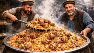 240KG MEAT Giant Pot Kabuli Pulao 😱🔥 | Uzbek Master Street Food 