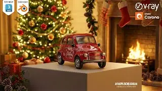 Stylized Christmas Toy Car 3D Model | Turntable, Wireframe, UVs, ZBrush Polygroups | CGTrader