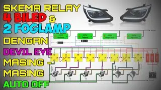 skema relay 4 biled & 2 foglamp dengan devil eye masing masing auto off