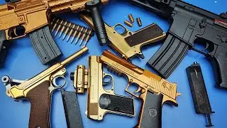 Gold Airsoft Weapons & Military Toys ! Assault Rifles and Classic gun 1911&Golden Luger P08
