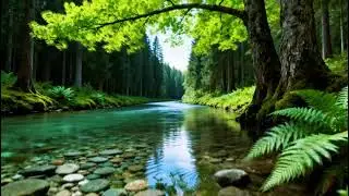 Serene Forest Ambience Sounds | Calm River Stream Flowing Sounds | Morning Birds Chirping Ambience