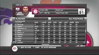(Alabama Roster View 2019) (NCAA Football 14) (2019 2020 College Football Season) PS3