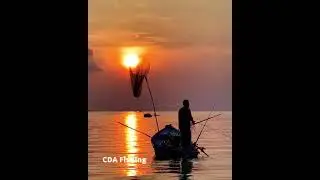 Beautiful Sunset Net Fishing On The Boat