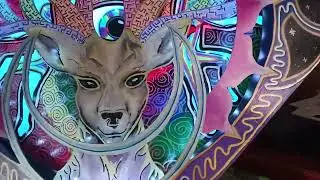 Buckdancer's Choice - acrylic painting  on hand cut wood with LEDs, 43x43