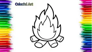 Campfire Drawing and Coloring | Easy Fire Drawing Step by Step
