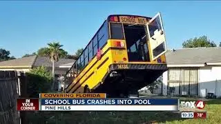 A school bus plunged into a pool after crash with Jeep