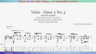 Valse - Opus 7, No. 3 (Dionisio Aguado) for Classical Guitar with Tab