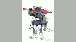 Un dibujo de una funci&oacute;n minervamon y metal greymon blue (la bautize como metal minervamon blue)