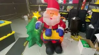 Custom Gemmy inflatable Santa from snow globe and fixed knockoff dog chasing Santa up tree
