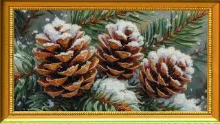 4K Winter PInecone Art | Evergreen Snowy Pinecones ❄️| Silent Frame TV Art