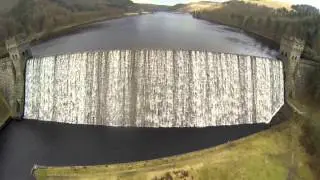 Drone Flight Over Derwent Dam In Overflow, Derbyshire