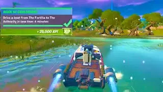 Drive a boat from The Fortilla to The Authority in less than 4 minutes - Fortnite