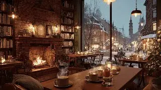 Winter Old Town Café ❄️ Snowy Streets & Fireplace Jazz for Relax