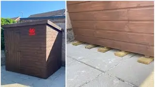 Protecting the base of a shed by adding decking boards as shed bearers to an existing shed.