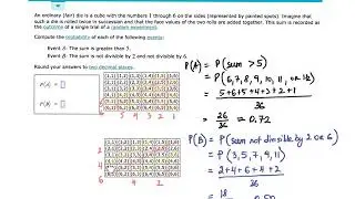 Probabilities involving two dice, decimal answers, Elementary Statistics in ALEKS