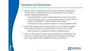Summary and Conclusions of Optimizing Bi Layer Lift off Resist Processes for Insulator Films