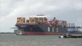 MSC Istanbul departs Felixstowe's Deep water Berths with a very light draught. 1st October 2019