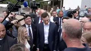 French far right politician Jordan Bardella visits a farm