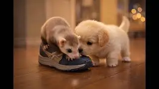 Cute puppy and cut ferret 😍