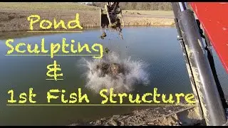 #82, Pond Build, Excavator Grading Pond Bank And Stump In The Pond, Yanmar VIO55