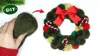 ❄️ Diy Christmas Wreath Yarn Pom Pom 🎄 How to Make Christmas Wreath out of Yarn 🧶