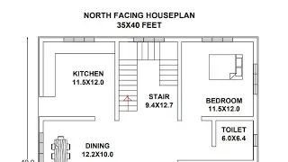 35x40 FEET NORTH FACING HOUSEPLAN| | 2BHK, STAIR, POOJA... | @ArchitecDaily | V N-182