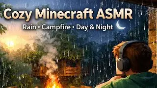 Minecraft ASMR 🌧️ Rain & Campfire | 25 Minutes in a Cozy Treehouse (Day to Night)