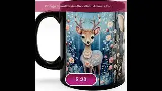 Vintage Scandinavian Woodland Animals Folk Art Mug Farmcore Hygge Gift Nordic Folk-Art Nordic Wil...
