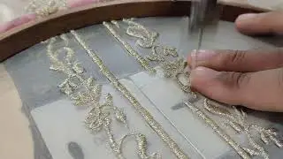 Machine Embroidery neck design with tilla cream organza