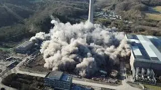 Iron Bridge Power Station demolition with blow down footage..