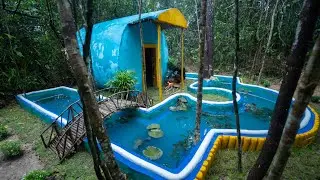 Build Koi Fishes Pond Around Drainage Villa, Girl Solo Live Off The Grid