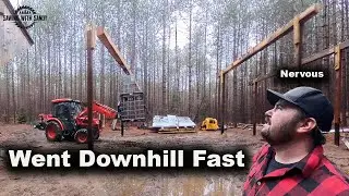 Rain and Mud Makes Raising Heavy Beams Even More Sketchy (Sawmill Shed Build Ep. 13)