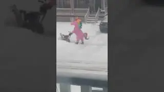 Man clears snow for his neighborhood in unicorn costume #amazing #shorts