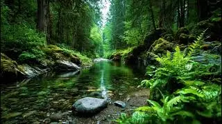 Serene Forest Ambience Sounds | River Flowing Gently in the Forest | Birds Chirping Softly in Nature