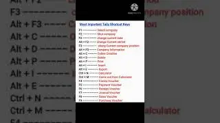 Most Important Tally shortcut keys