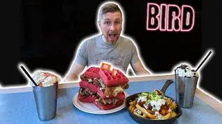 UNDEFEATED TRIPLE WAFFLE BURGER, FRIES & TWO MILKSHAKES! @BIRD London | Max vs Food #foodchallenge